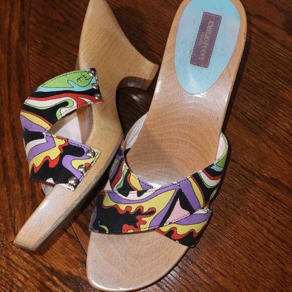 Emilio Pucci Wood and Canvas Sandals Size 39 - Picture 6 of 6